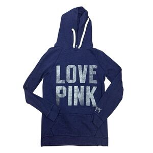 PINK Victoria's Secret Navy Hoodie with Silver Lettering
